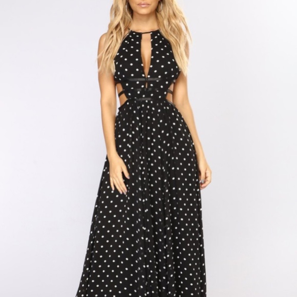Women’s black and white polka dot maxi dress NEW